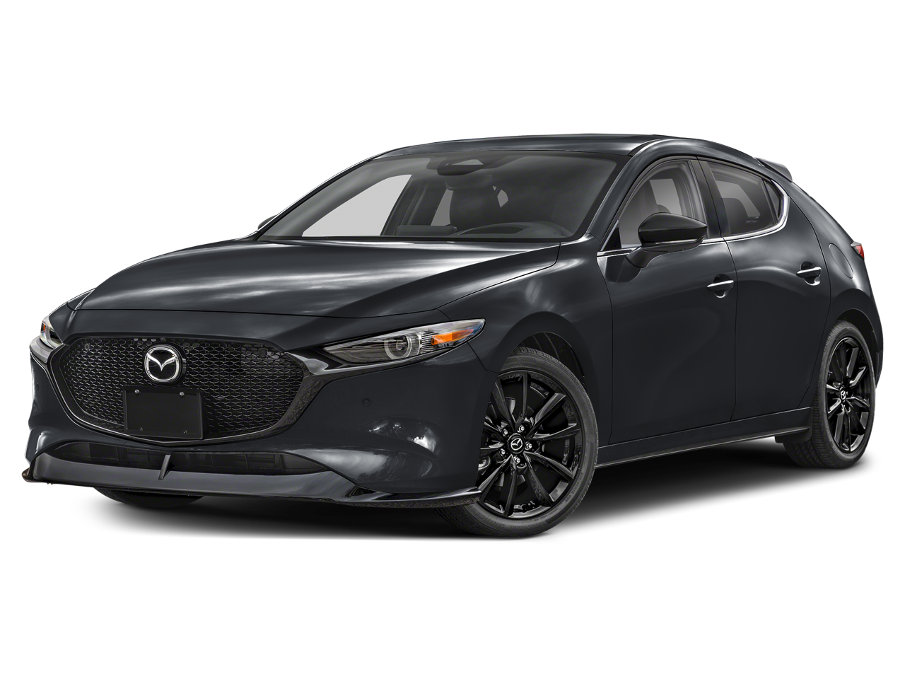 2026 Mazda Mazda3 Hatchback 2.5 Turbo Premium Plus AWD in Jet Black Mica — front three-quarter view